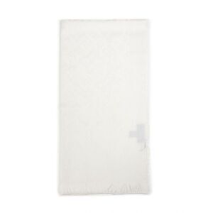 Tagliatore Men White Jacquard Virgin Wool Logo Scarf